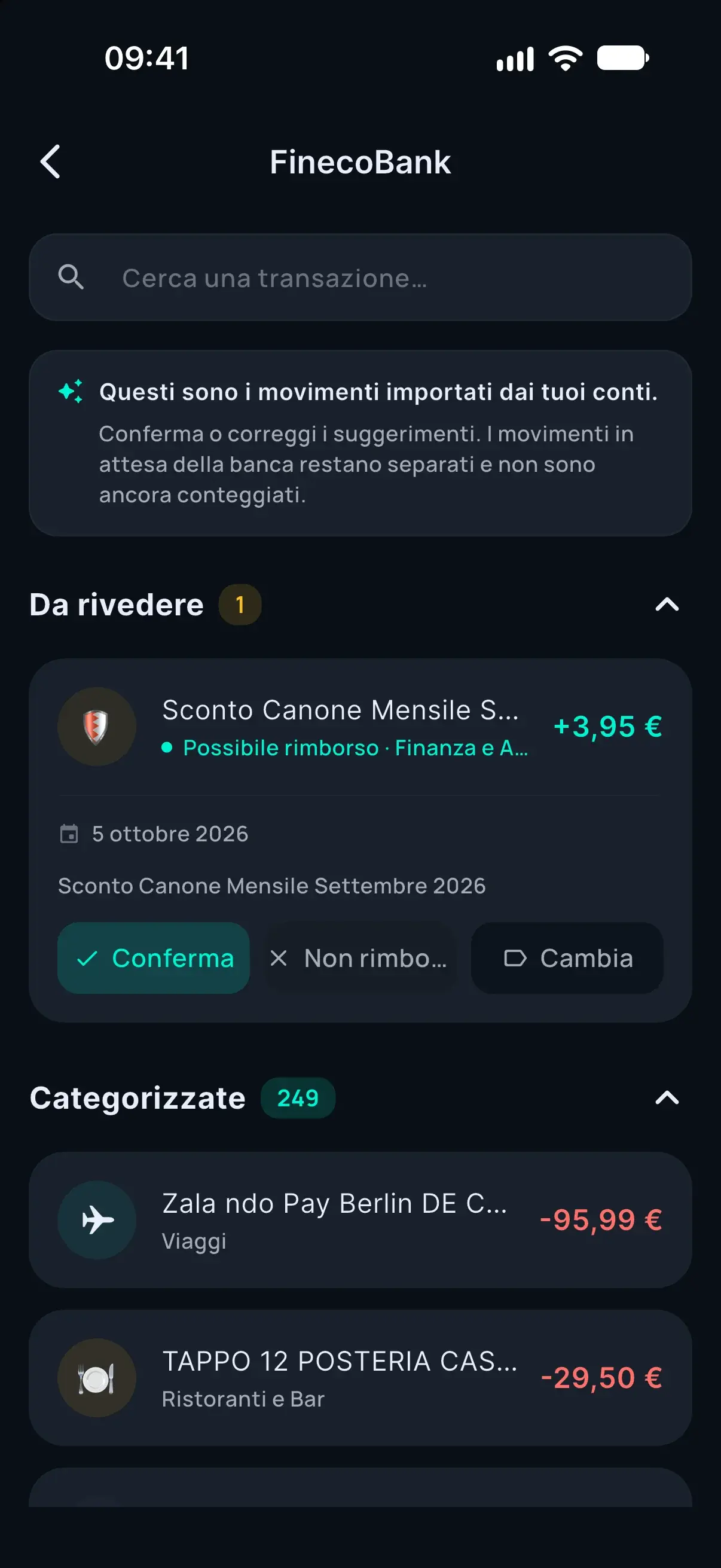 Schermata di Dispendo: Categoria sbagliata? Basta un tocco